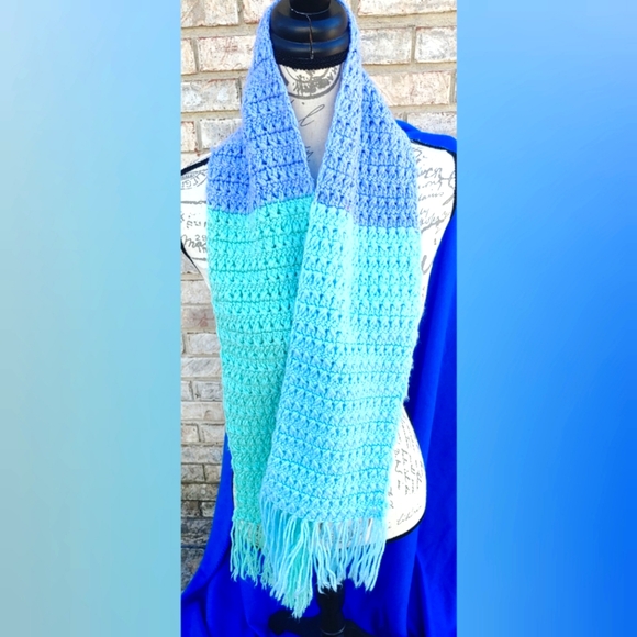 Accessories - ✨Handmade✨Crotcheted Wide Fringe Scarf Mint Lavender Blue 54"